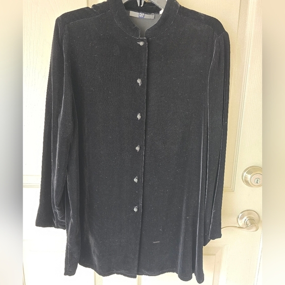 VTG Gap Velvet Tunic Top Women Sz L Black Button Up Long Sleeve Y2k 90s - Picture 4 of 10